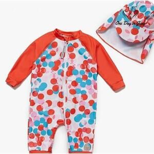 Adaverano UPF 50+ Sun Protection One Piece Swimwear with Sun Cap Size 2T